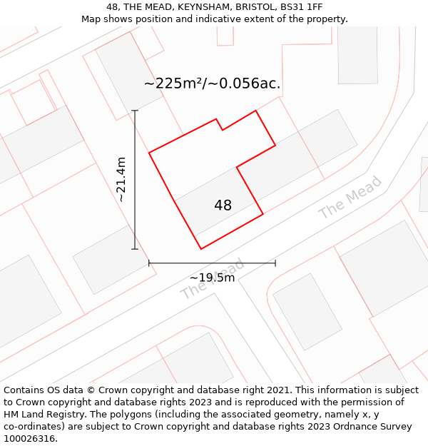 48, THE MEAD, KEYNSHAM, BRISTOL, BS31 1FF: Plot and title map