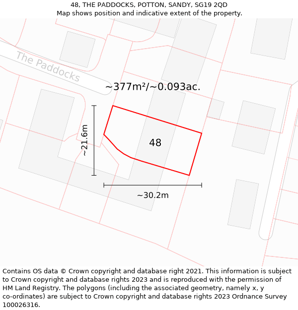 48, THE PADDOCKS, POTTON, SANDY, SG19 2QD: Plot and title map