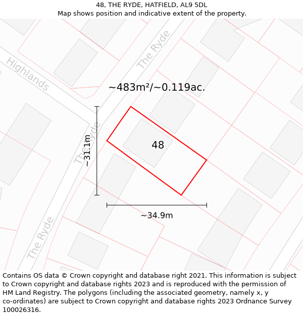 48, THE RYDE, HATFIELD, AL9 5DL: Plot and title map