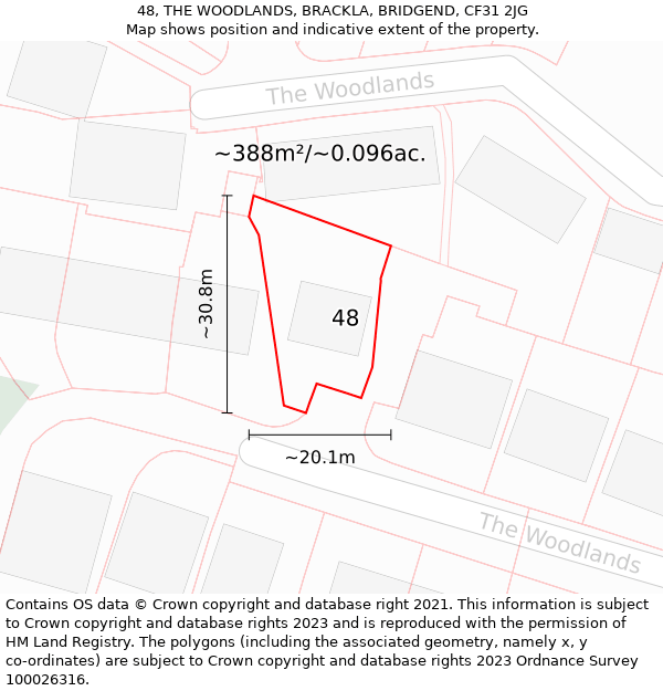 48, THE WOODLANDS, BRACKLA, BRIDGEND, CF31 2JG: Plot and title map