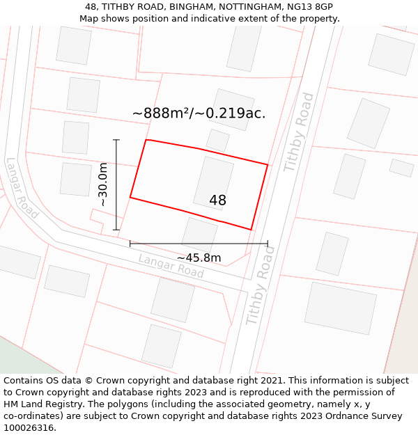 48, TITHBY ROAD, BINGHAM, NOTTINGHAM, NG13 8GP: Plot and title map