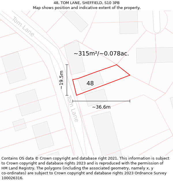 48, TOM LANE, SHEFFIELD, S10 3PB: Plot and title map