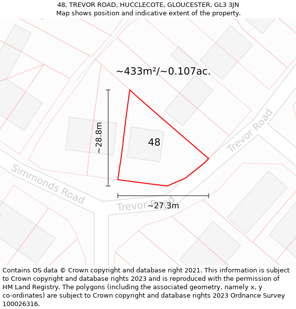 48, TREVOR ROAD, HUCCLECOTE, GLOUCESTER, GL3 3JN: Plot and title map