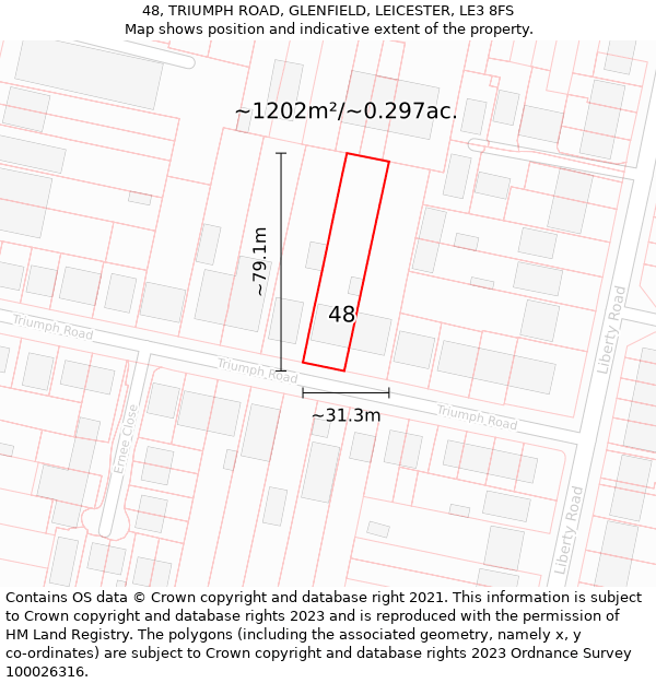 48, TRIUMPH ROAD, GLENFIELD, LEICESTER, LE3 8FS: Plot and title map