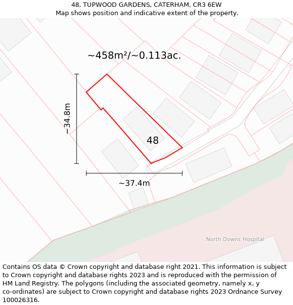 48, TUPWOOD GARDENS, CATERHAM, CR3 6EW: Plot and title map