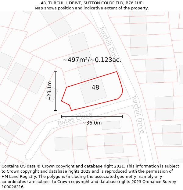 48, TURCHILL DRIVE, SUTTON COLDFIELD, B76 1UF: Plot and title map