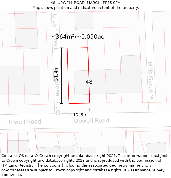 48, UPWELL ROAD, MARCH, PE15 9EA: Plot and title map