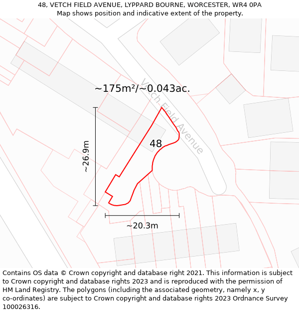 48, VETCH FIELD AVENUE, LYPPARD BOURNE, WORCESTER, WR4 0PA: Plot and title map