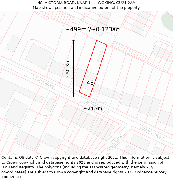 48, VICTORIA ROAD, KNAPHILL, WOKING, GU21 2AA: Plot and title map