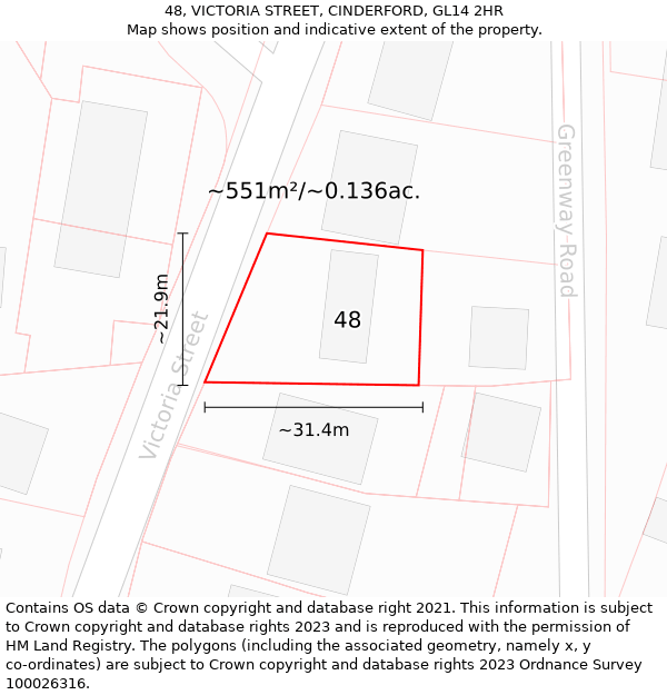 48, VICTORIA STREET, CINDERFORD, GL14 2HR: Plot and title map