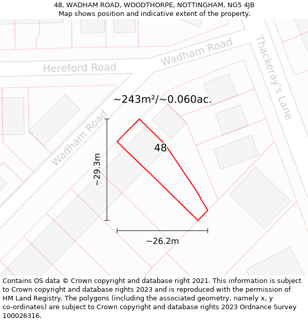 48, WADHAM ROAD, WOODTHORPE, NOTTINGHAM, NG5 4JB: Plot and title map