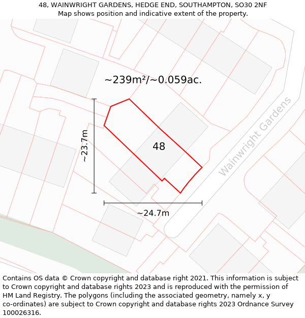 48, WAINWRIGHT GARDENS, HEDGE END, SOUTHAMPTON, SO30 2NF: Plot and title map