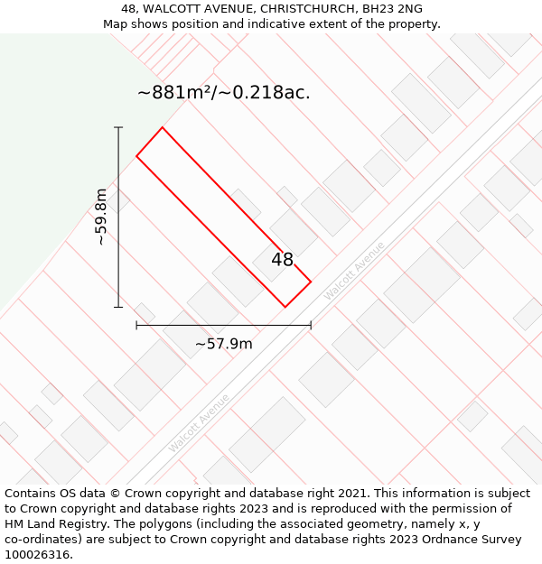 48, WALCOTT AVENUE, CHRISTCHURCH, BH23 2NG: Plot and title map