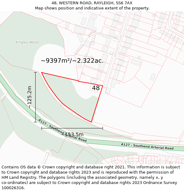 48, WESTERN ROAD, RAYLEIGH, SS6 7AX: Plot and title map