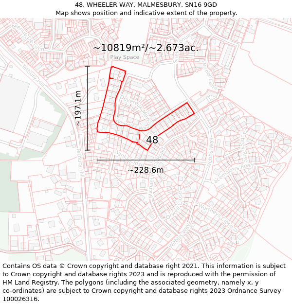 48, WHEELER WAY, MALMESBURY, SN16 9GD: Plot and title map