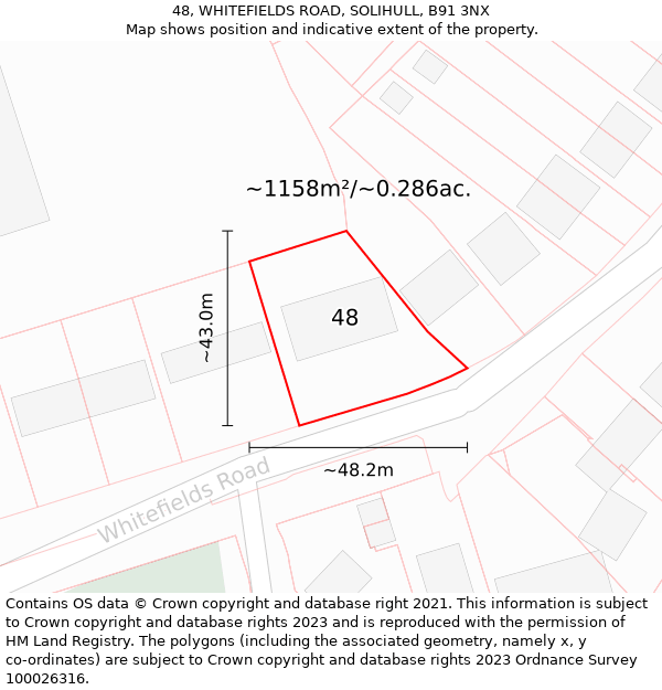 48, WHITEFIELDS ROAD, SOLIHULL, B91 3NX: Plot and title map