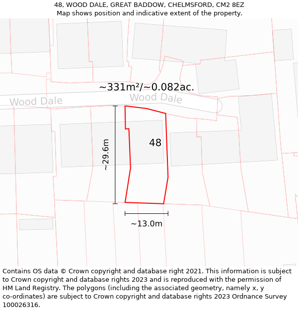 48, WOOD DALE, GREAT BADDOW, CHELMSFORD, CM2 8EZ: Plot and title map