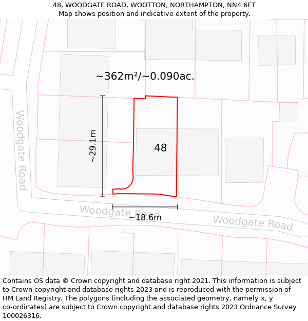 48, WOODGATE ROAD, WOOTTON, NORTHAMPTON, NN4 6ET: Plot and title map
