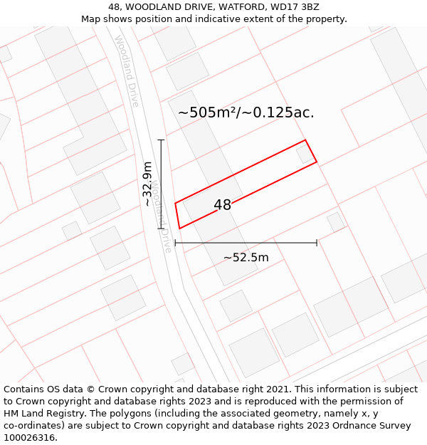 48, WOODLAND DRIVE, WATFORD, WD17 3BZ: Plot and title map