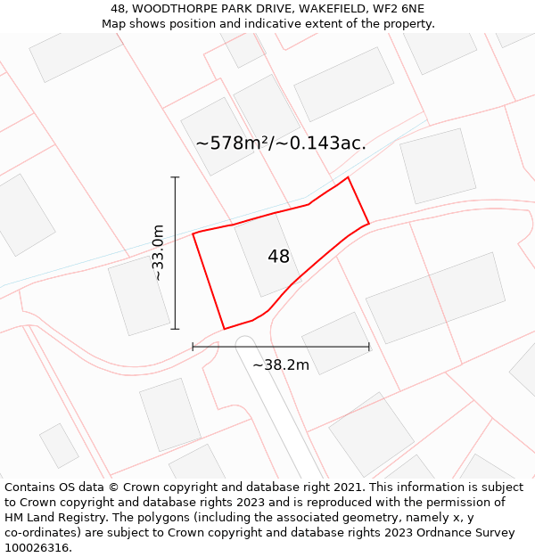 48, WOODTHORPE PARK DRIVE, WAKEFIELD, WF2 6NE: Plot and title map