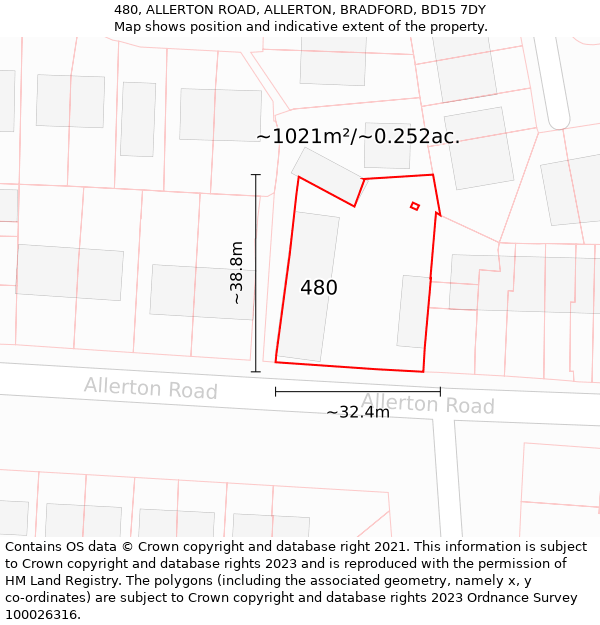 480, ALLERTON ROAD, ALLERTON, BRADFORD, BD15 7DY: Plot and title map