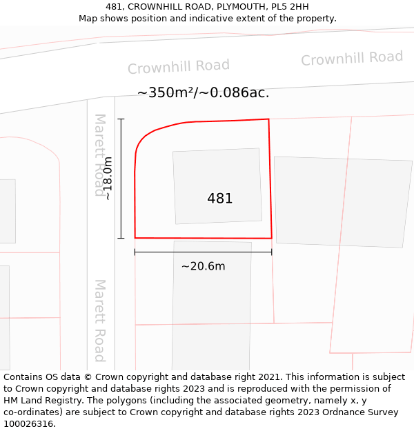 481, CROWNHILL ROAD, PLYMOUTH, PL5 2HH: Plot and title map