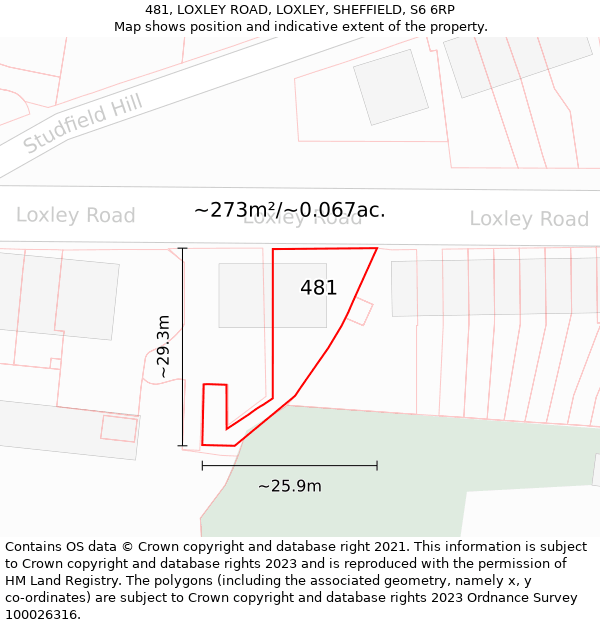 481, LOXLEY ROAD, LOXLEY, SHEFFIELD, S6 6RP: Plot and title map