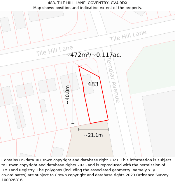 483, TILE HILL LANE, COVENTRY, CV4 9DX: Plot and title map