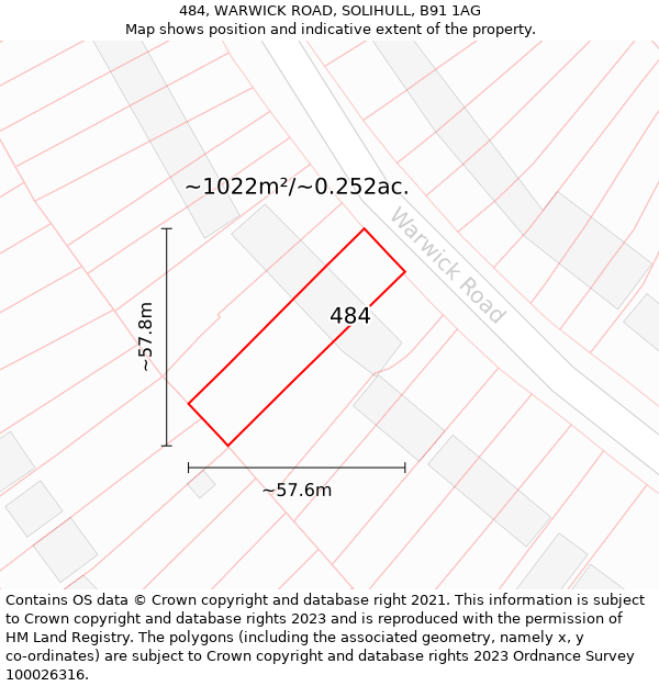 484, WARWICK ROAD, SOLIHULL, B91 1AG: Plot and title map