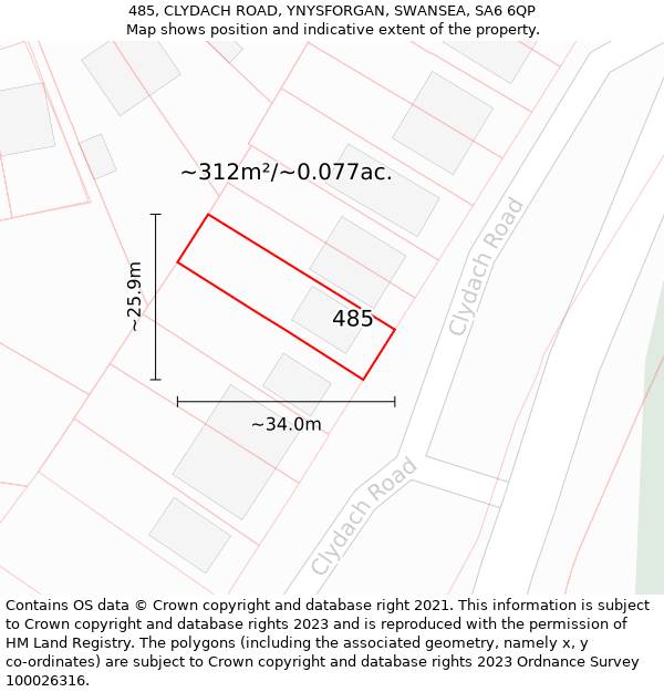 485, CLYDACH ROAD, YNYSFORGAN, SWANSEA, SA6 6QP: Plot and title map