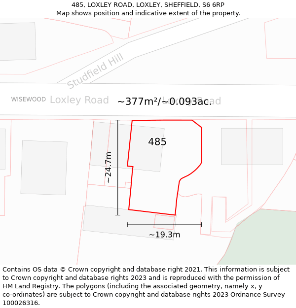 485, LOXLEY ROAD, LOXLEY, SHEFFIELD, S6 6RP: Plot and title map