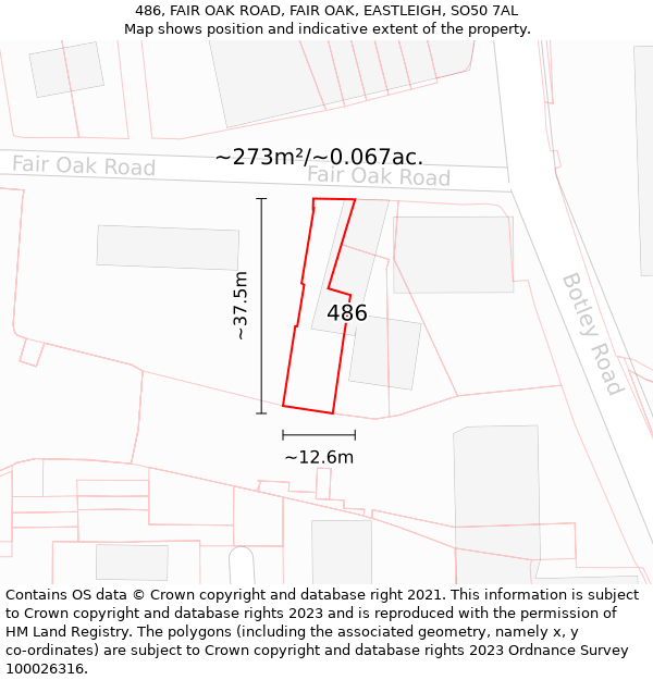 486, FAIR OAK ROAD, FAIR OAK, EASTLEIGH, SO50 7AL: Plot and title map