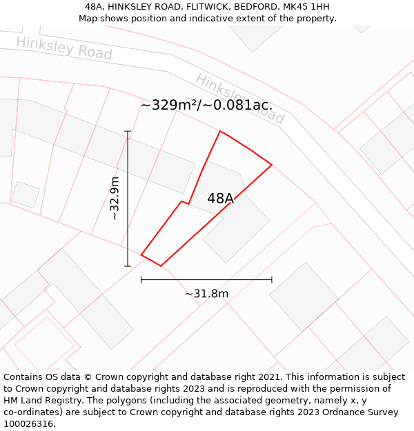 48A, HINKSLEY ROAD, FLITWICK, BEDFORD, MK45 1HH: Plot and title map