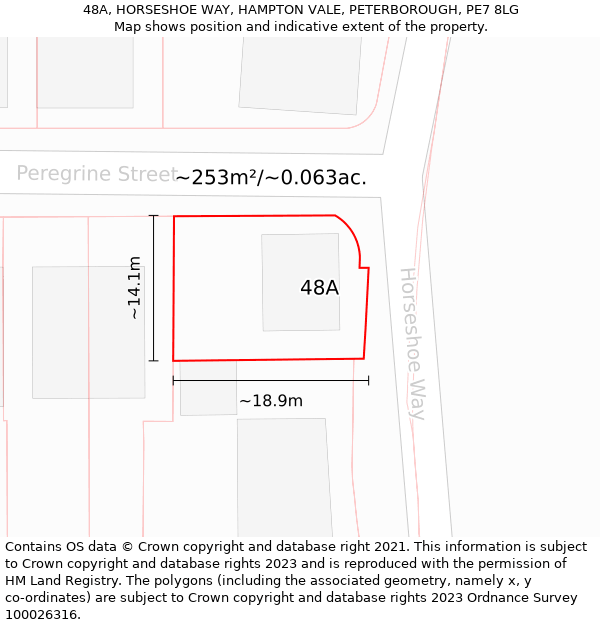 48A, HORSESHOE WAY, HAMPTON VALE, PETERBOROUGH, PE7 8LG: Plot and title map