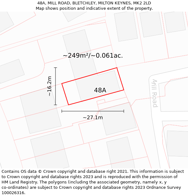 48A, MILL ROAD, BLETCHLEY, MILTON KEYNES, MK2 2LD: Plot and title map