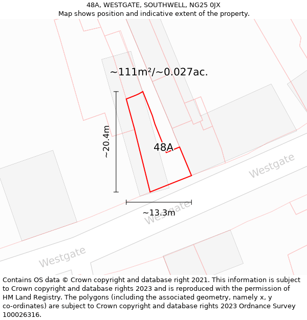 48A, WESTGATE, SOUTHWELL, NG25 0JX: Plot and title map