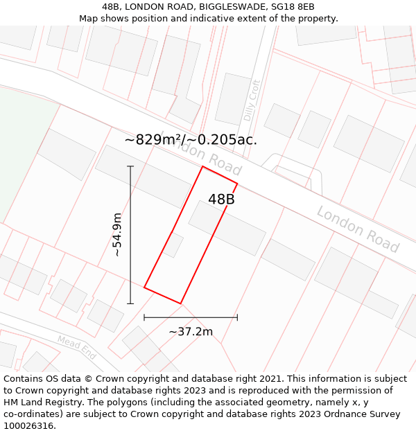 48B, LONDON ROAD, BIGGLESWADE, SG18 8EB: Plot and title map