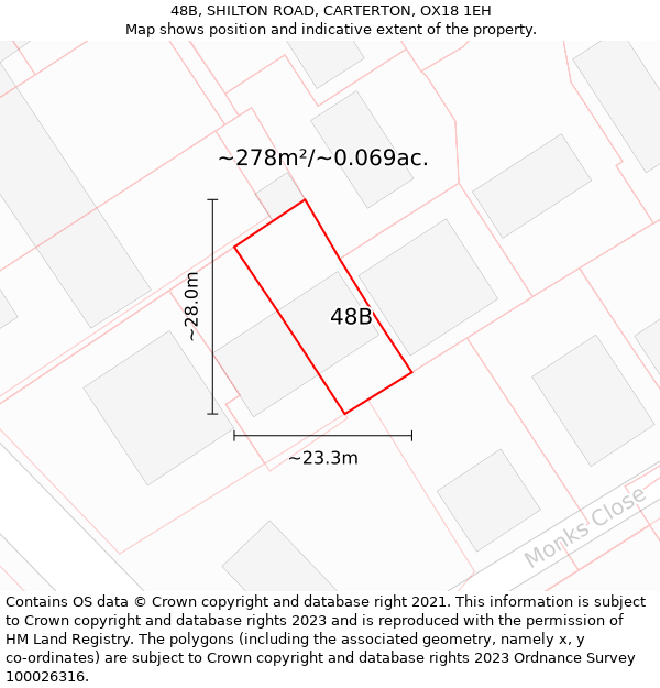 48B, SHILTON ROAD, CARTERTON, OX18 1EH: Plot and title map