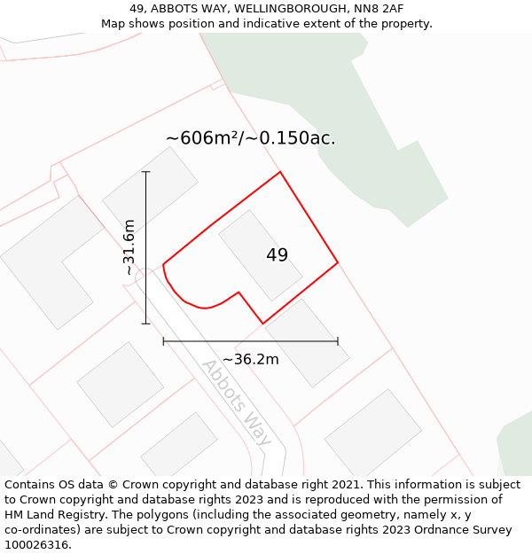 49, ABBOTS WAY, WELLINGBOROUGH, NN8 2AF: Plot and title map