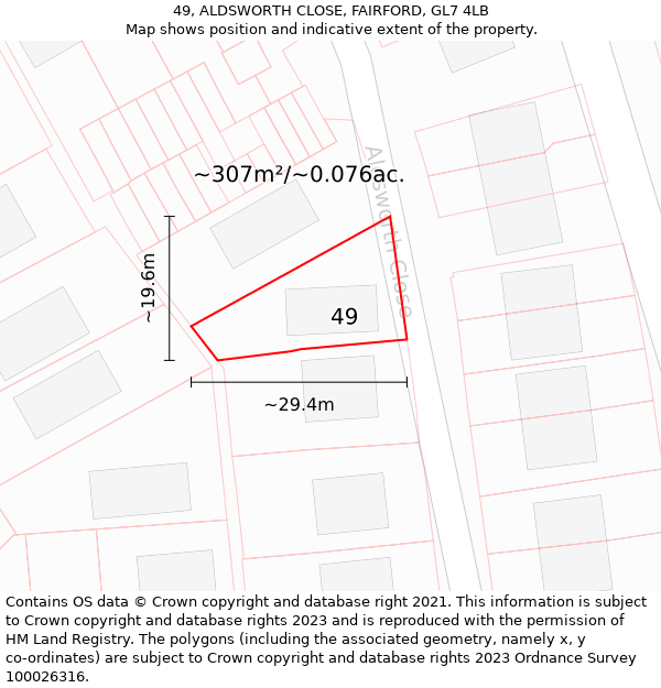 49, ALDSWORTH CLOSE, FAIRFORD, GL7 4LB: Plot and title map