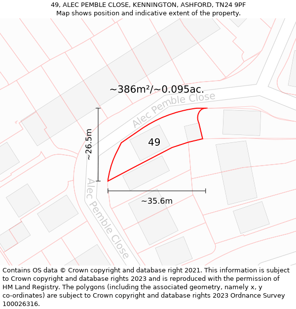 49, ALEC PEMBLE CLOSE, KENNINGTON, ASHFORD, TN24 9PF: Plot and title map