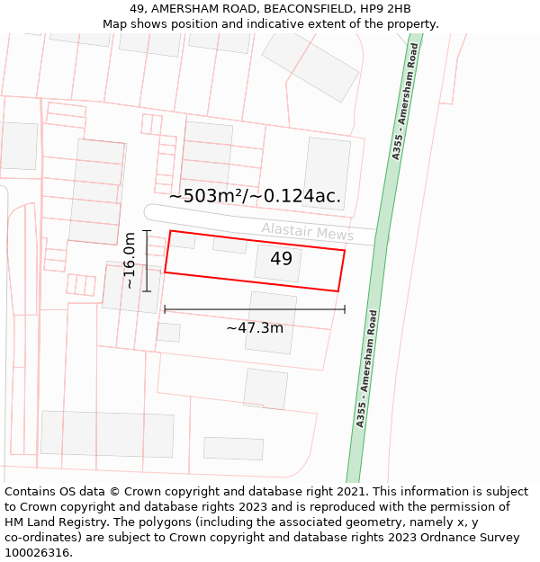 49, AMERSHAM ROAD, BEACONSFIELD, HP9 2HB: Plot and title map