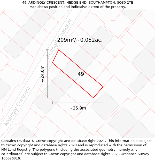 49, ARDINGLY CRESCENT, HEDGE END, SOUTHAMPTON, SO30 2TE: Plot and title map