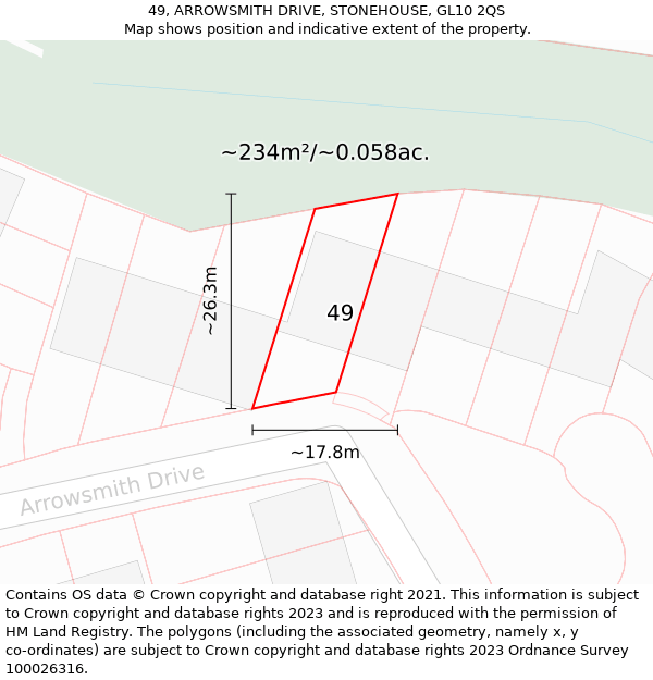 49, ARROWSMITH DRIVE, STONEHOUSE, GL10 2QS: Plot and title map