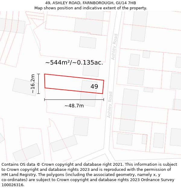 49, ASHLEY ROAD, FARNBOROUGH, GU14 7HB: Plot and title map