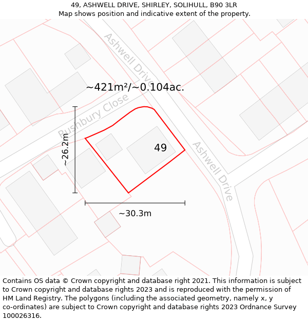 49, ASHWELL DRIVE, SHIRLEY, SOLIHULL, B90 3LR: Plot and title map