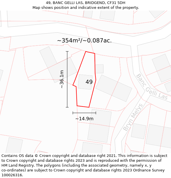 49, BANC GELLI LAS, BRIDGEND, CF31 5DH: Plot and title map