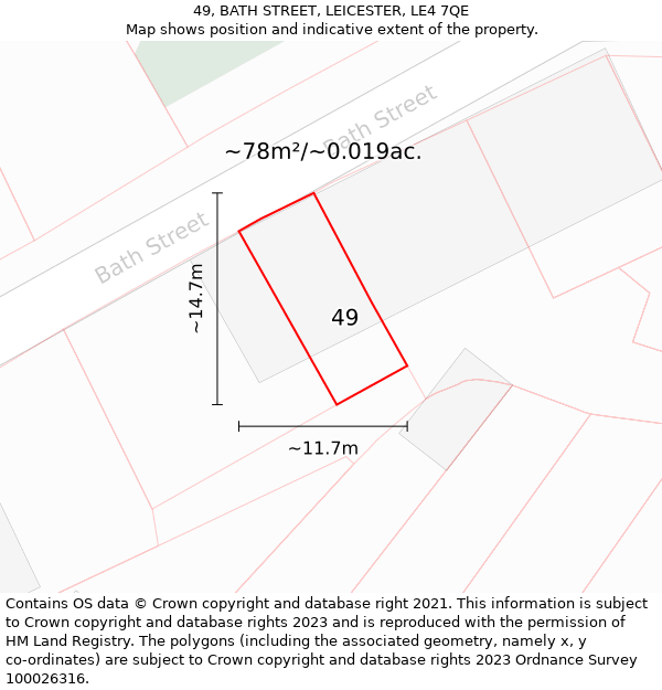 49, BATH STREET, LEICESTER, LE4 7QE: Plot and title map