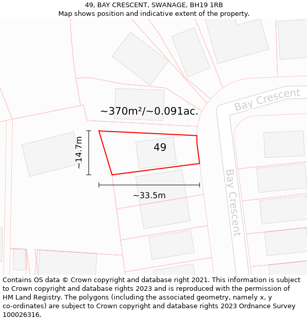 49, BAY CRESCENT, SWANAGE, BH19 1RB: Plot and title map