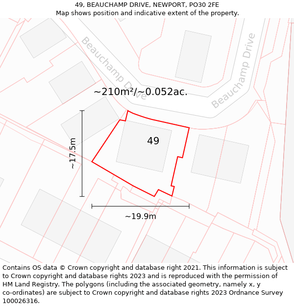 49, BEAUCHAMP DRIVE, NEWPORT, PO30 2FE: Plot and title map